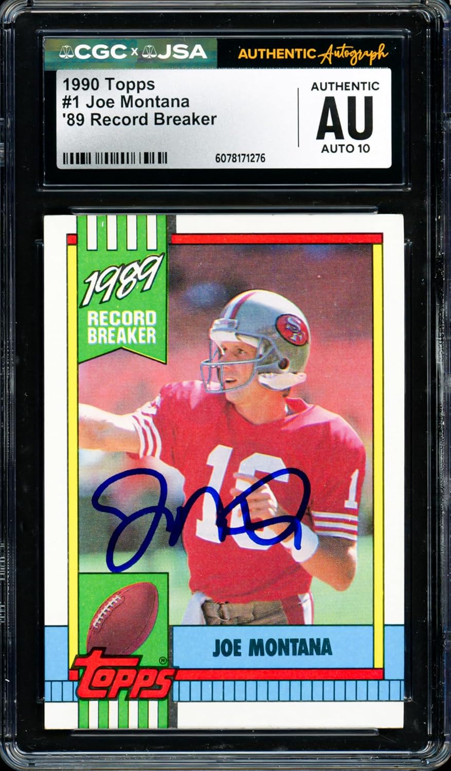 Joe Montana Autographed 1990 Topps Football Card #1 Auto Grade Gem Mint 10 CGC x JSA Stock #254416