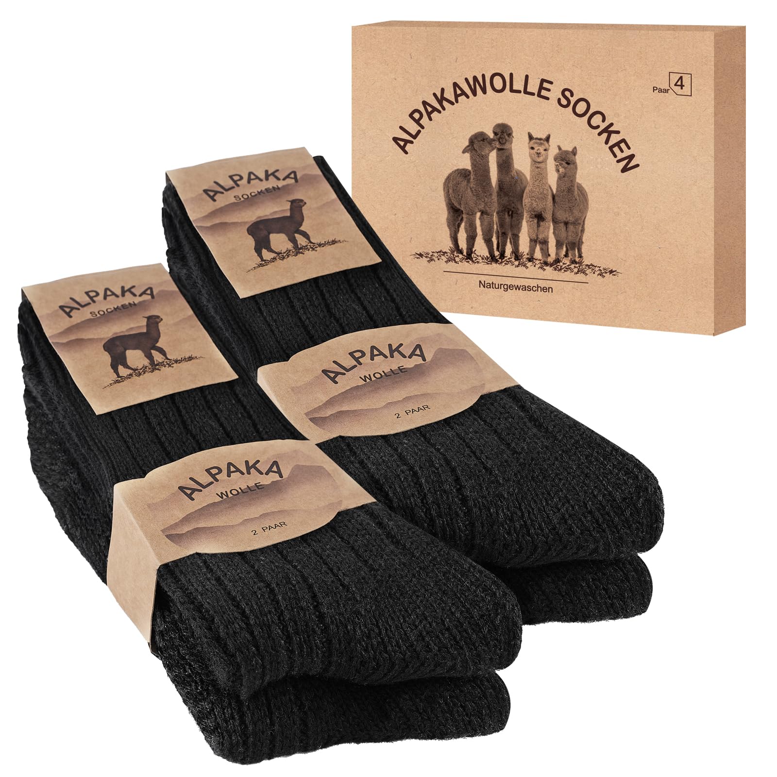 SukModen 4 Paar Alpaka Socken Herren Damen, Warme Wollsocken, Flauschige Thermosocken, Dicke Strick Wintersocken