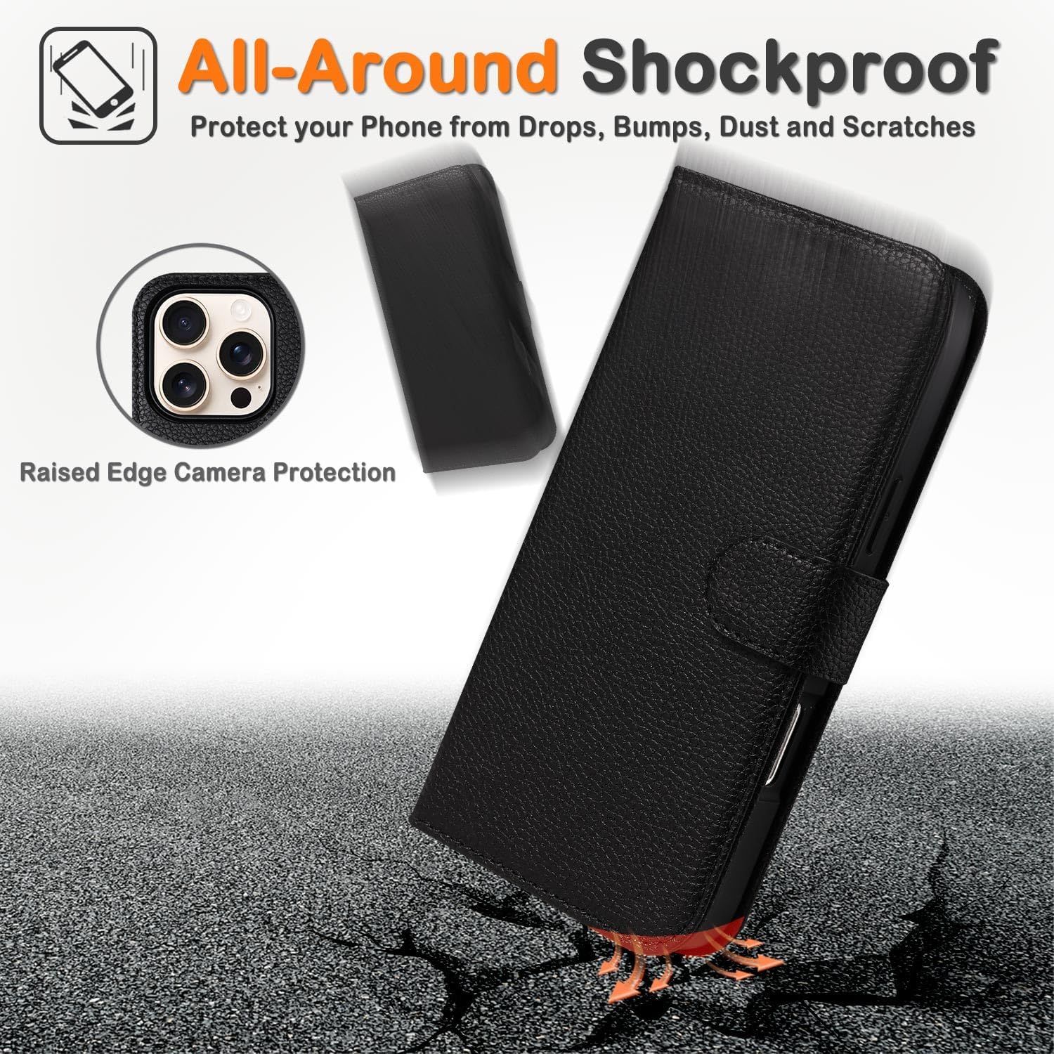 for iPhone 16 Pro Max Detachable Wallet Case Flip Leather Folio with 4 Card Holder, RFID Blocking, MagSafe Compatible, Microfiber Lining, Wrist Strap, Lightweight, for Women/Men (Classic Black) - Image 7