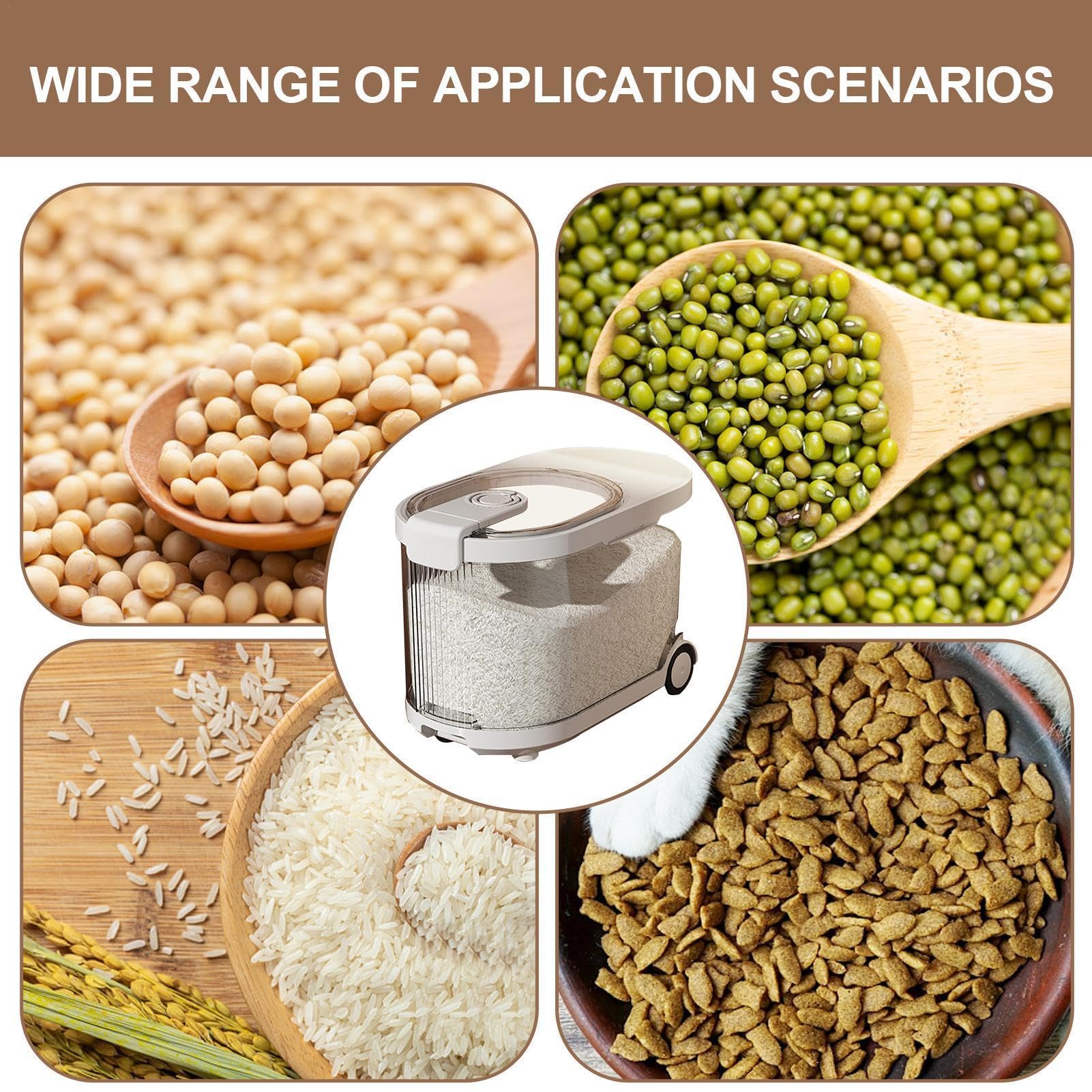 Dispenser di riso | Dispenser trasparente per cereali con coperchi e ruote, contenitore ermetico per cibo per cani, scatola per condimenti per cucina e casa | contenitore ermetico per cibo per cani, scatola per condimenti per cucina e casa