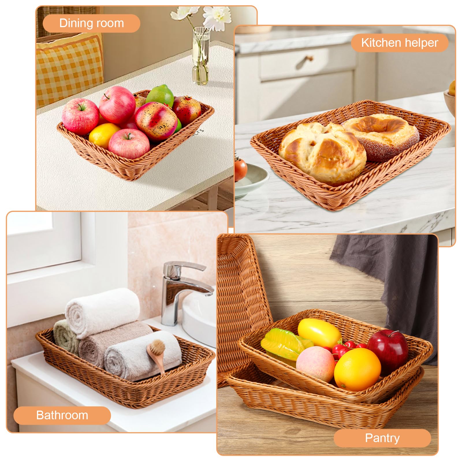 AKOLAFE 5 Pièces Corbeille a Pain en Osier 35 x 25 x 7 CM Panier Pain Empilables Panier a Pain de Service Brun Panier Osier Rectangulaire Corbeille Osier pour Pain, fruit, Légume, Ustensile de Cuisine