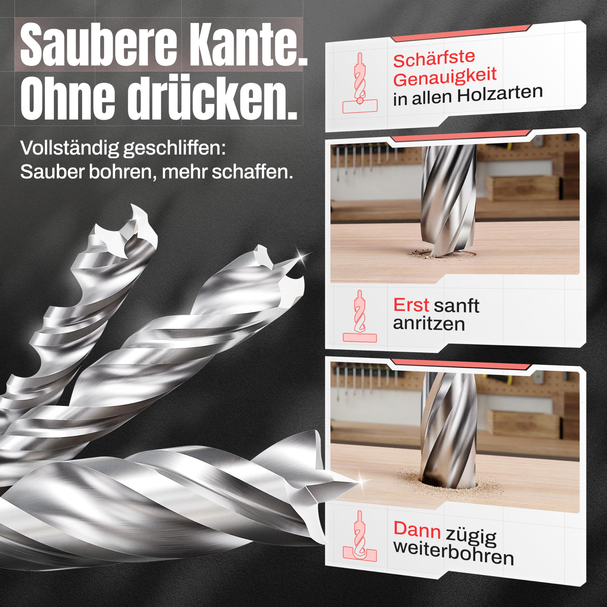 WELIQU 25-tlg. Holzbohrer Set 1-13 mm für Hart- und Weich-Holz - ACHTUNG: Sehr scharfe Bohrer aus widerstandsfähigem HSS-G Stahl in 0,5 mm Schritten