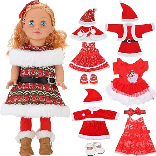 Liitrsh 14 piezas de ropa y accesorios de muñeca de Navidad de 18 pulgadas, juego de 6 juegos de ropa, vestido, 2 pares de zapatos, 3 piezas,