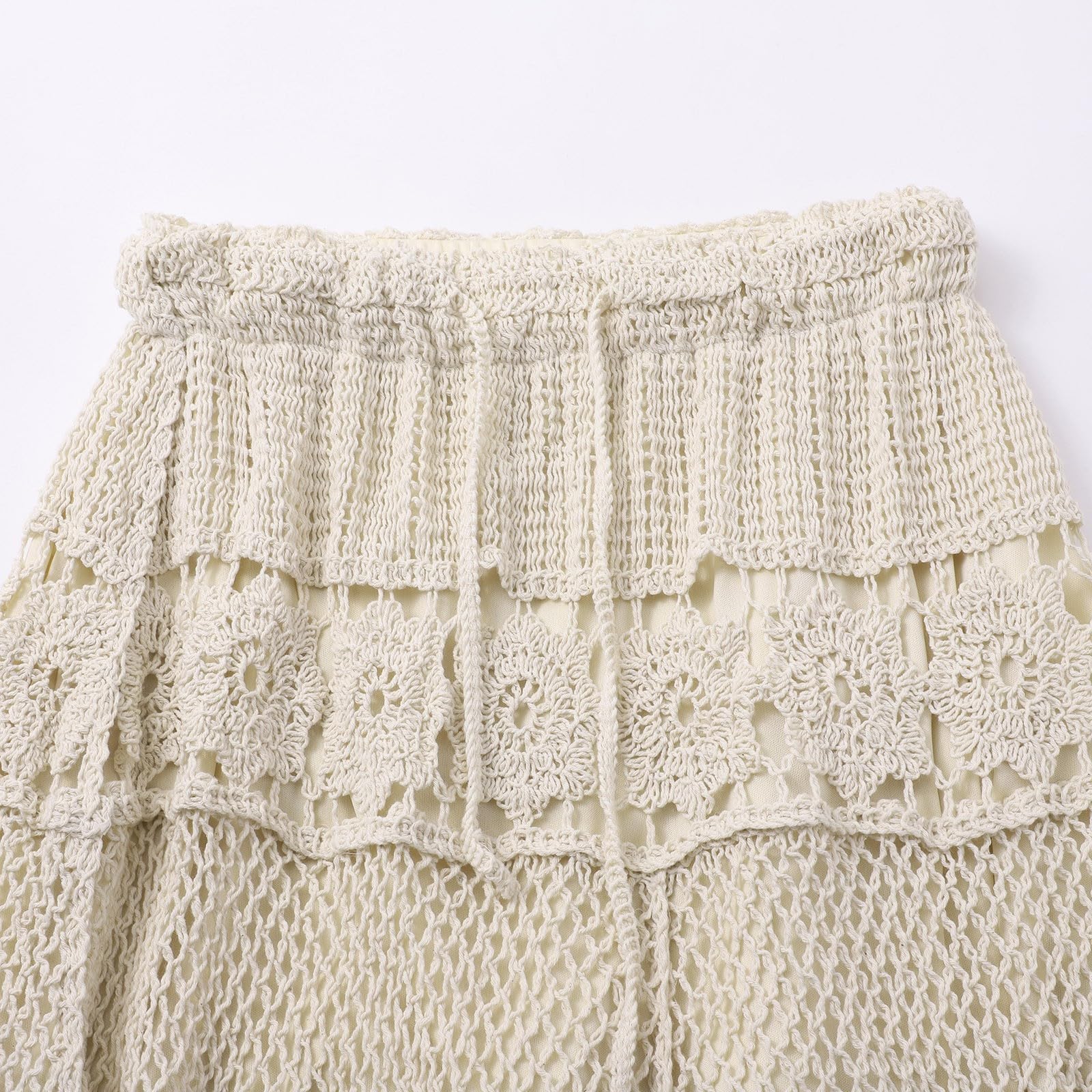 Falda midi de mujer blanca falda de verano hasta la rodilla falda de malla sexy casual con cordón falda plisada cintura alta elástica faldas línea A falda de playa de encaje vestido de verano