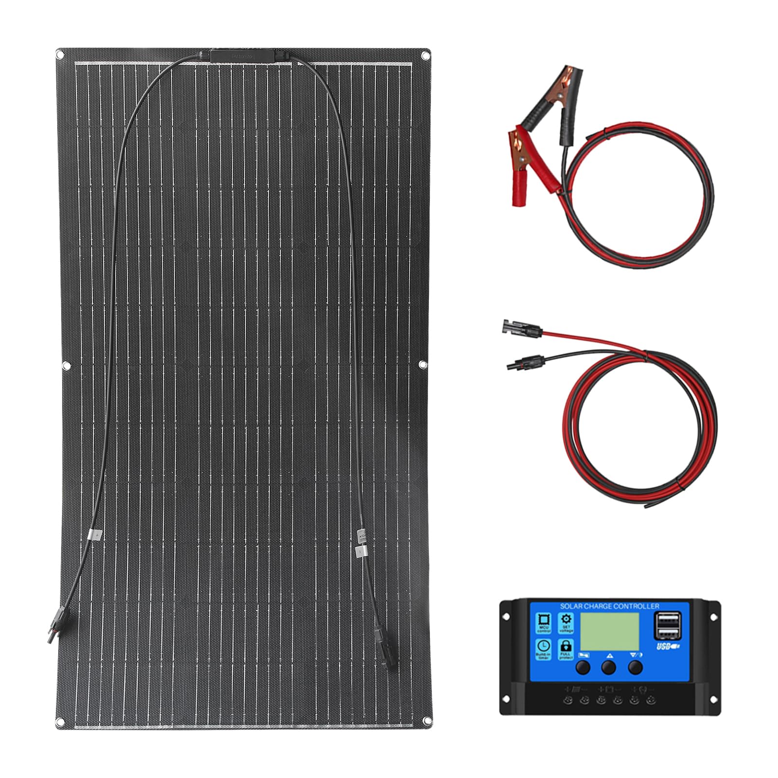 100W 12V Kit de ETFE Panel Solar Flexible Módulo Monocristalino y 10A Regulador de Carga Solar para Autocaravana Caravana Barco Auto Casa Batería de 12V