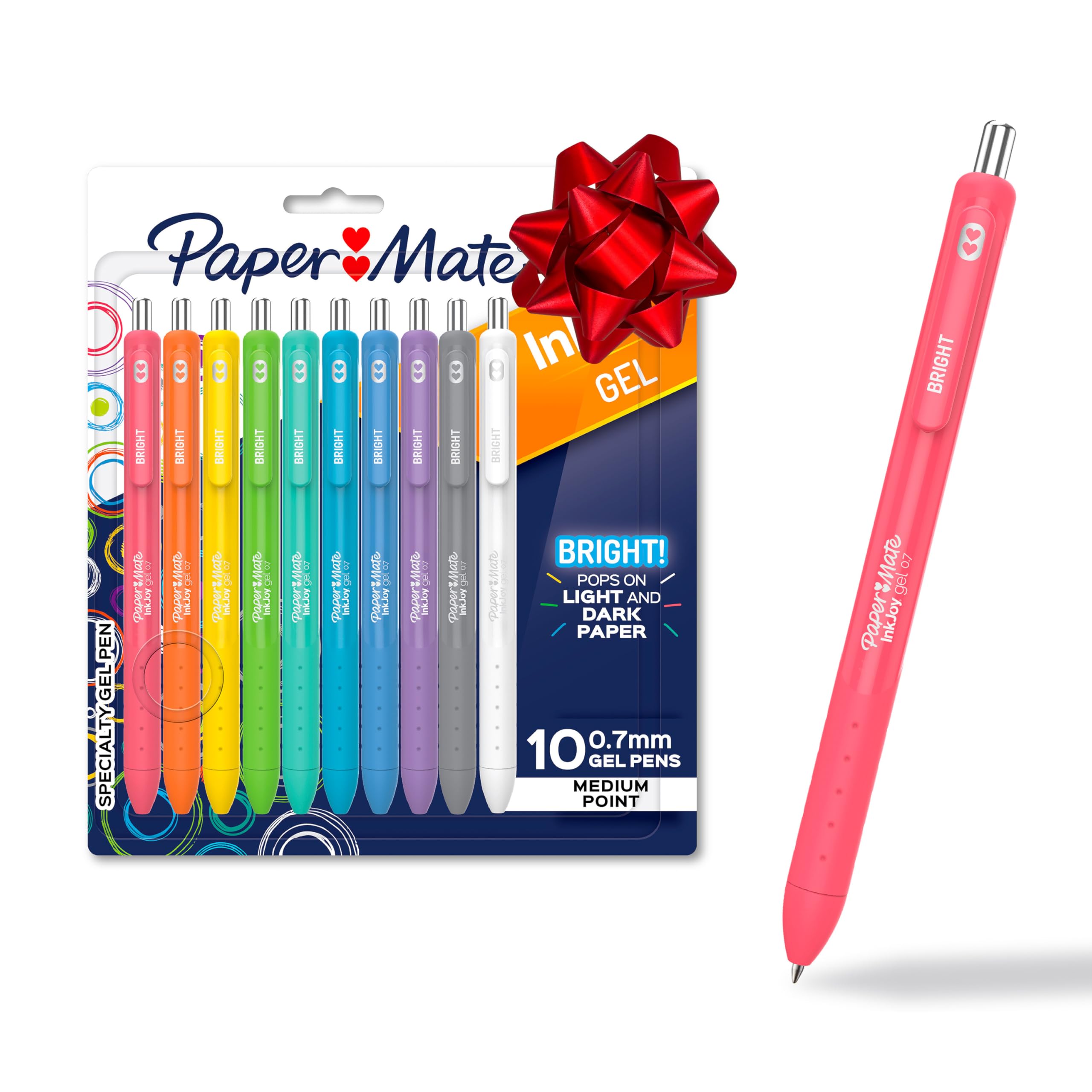 Paper Mate InkJoy Bright Pens, Gel Pens, Medium Point (0.7mm), Retractable, Assorted Brighter Colors, 10 Count