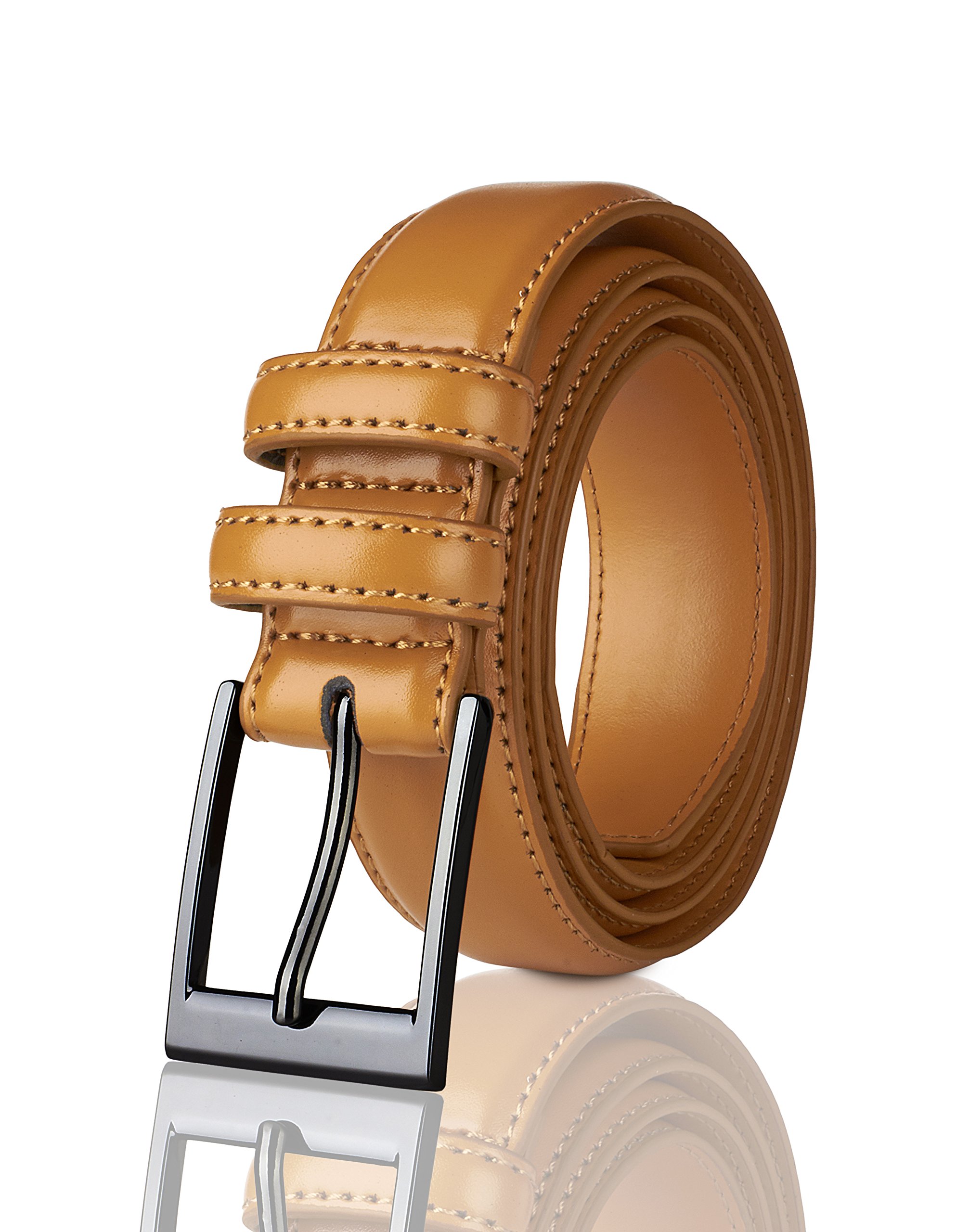 Sportoli Men's Classic Stitched Genuine Leather Uniform Dress Buckle Belt - Whiskey - Size 56 (Waist 54)