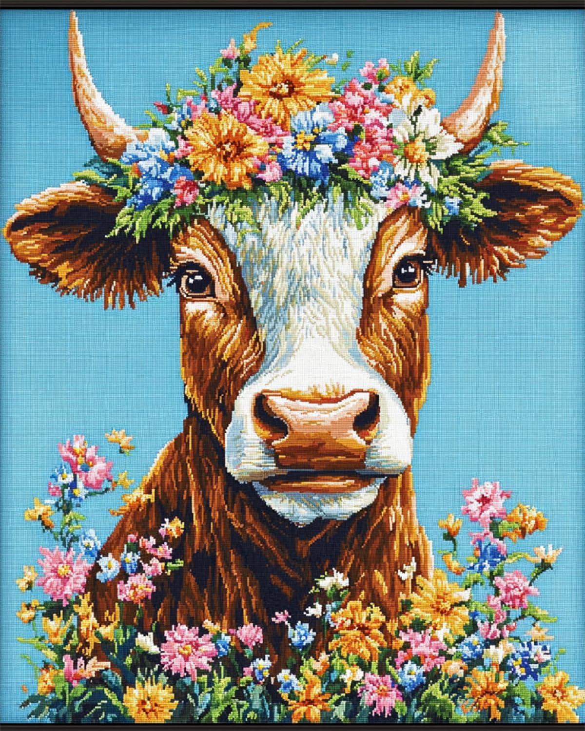 Taxpy 11CT Vaca Y Flores Diy Kit Punto De Cruz Animales De Colores Kits De Patrones De Punto De Cruz,Kit De Bordado Para Adultos Y Principiantes,Juego De Manualidades 80x100cm