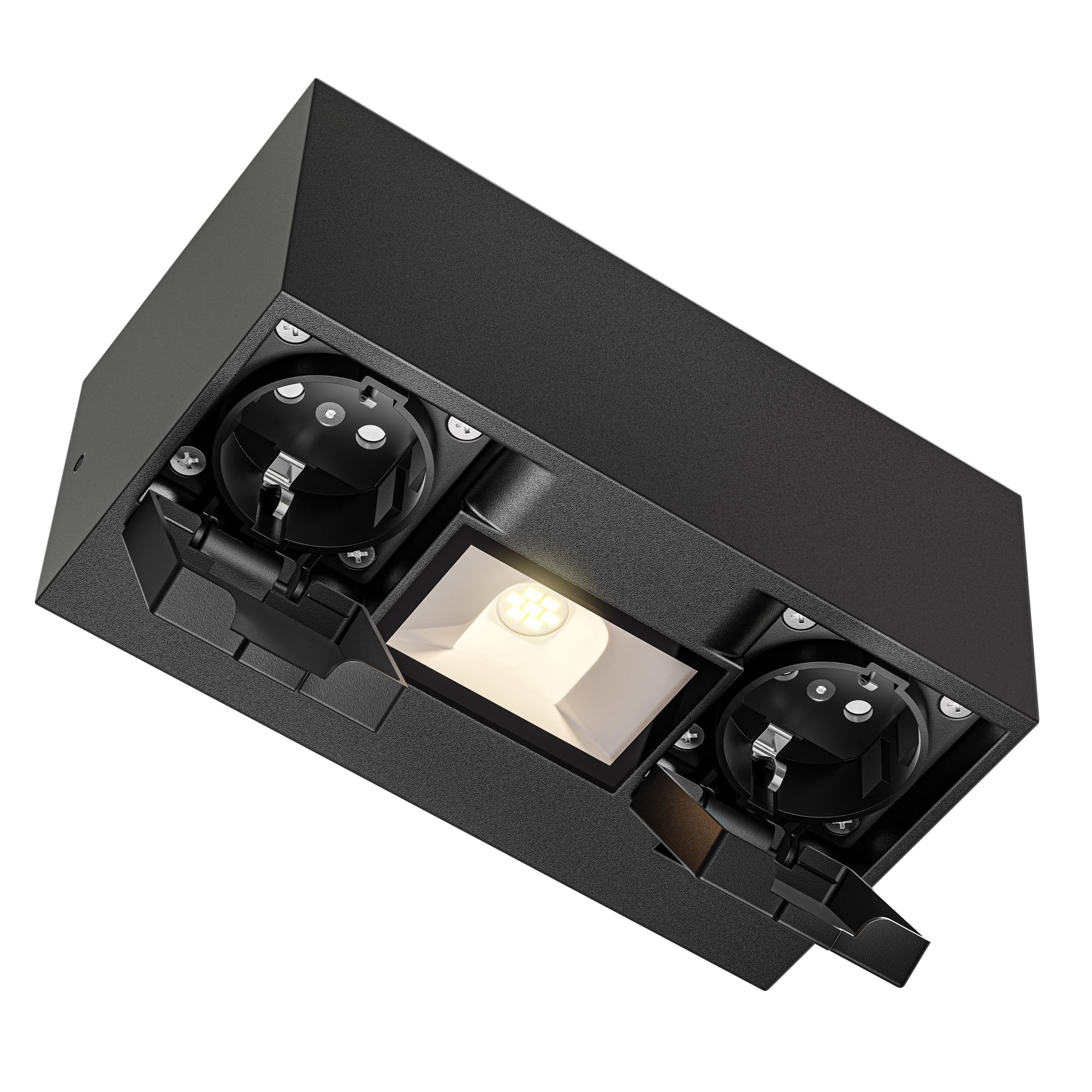 ledscom.de 2 prese a muro WAST per esterni, IP44, doppia, nero, con faretto LED integrato, 430 lm, bianco caldo