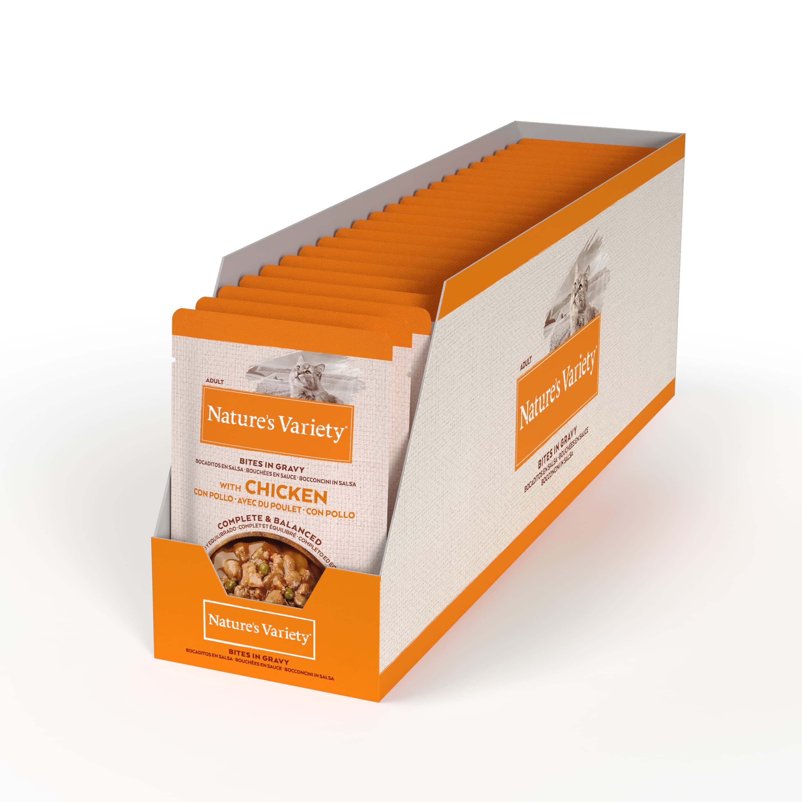 Nature's Variety Bocaditos en salsa, Comida húmeda para gatos con Pollo: 22 bolsitas de 85g