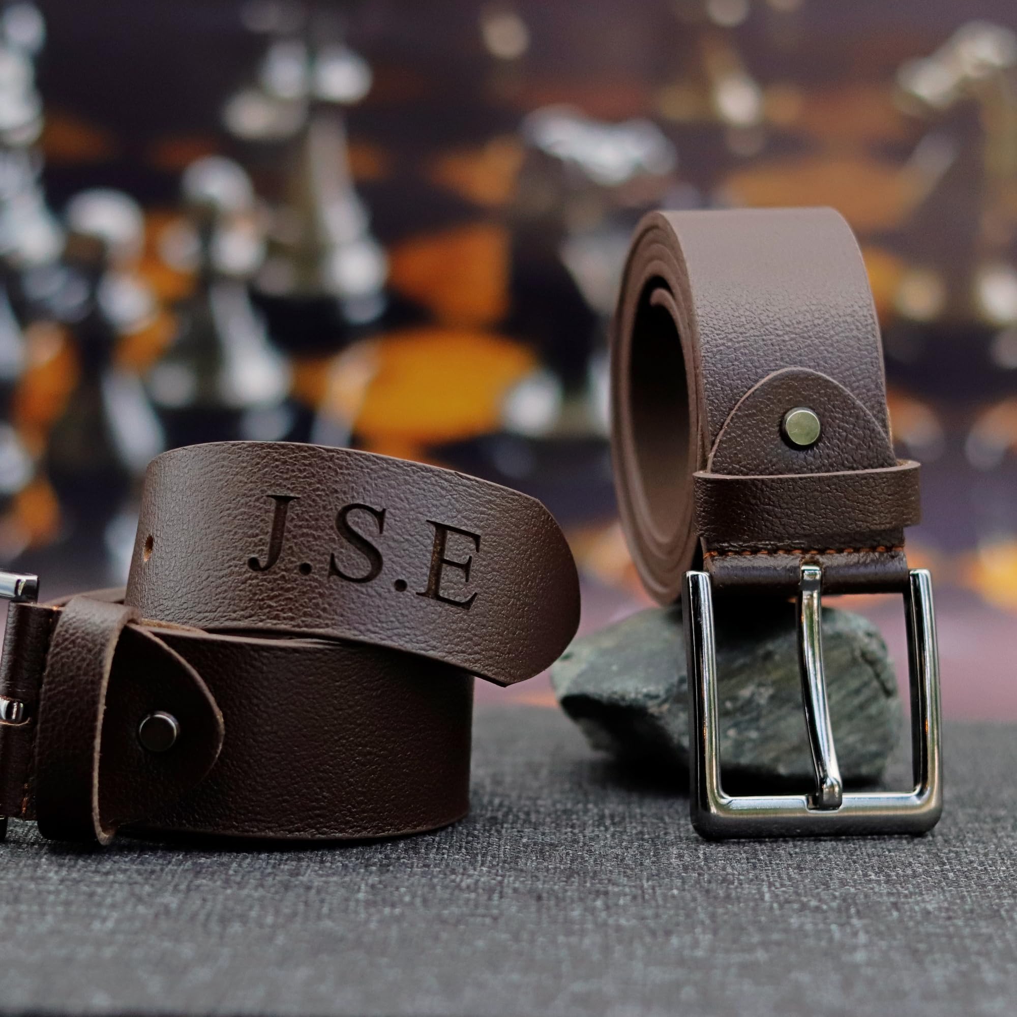 YEWBEE Personalized Leather Belt for Men – Custom Engraved Gifts – Premium Full Grain Leather Belt for Casual & Dress Wear, Anniversary, Birthday and Fathers Day Gift (Brown)