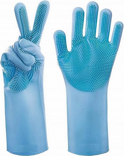 RBGIIT Silicone Scrubbing Gloves, Non-Slip, Dishwashing and Pet Grooming, Magic Latex Gloves for Household Cleaning Great for Protecting Hands in Dish Washing (Multicolor)