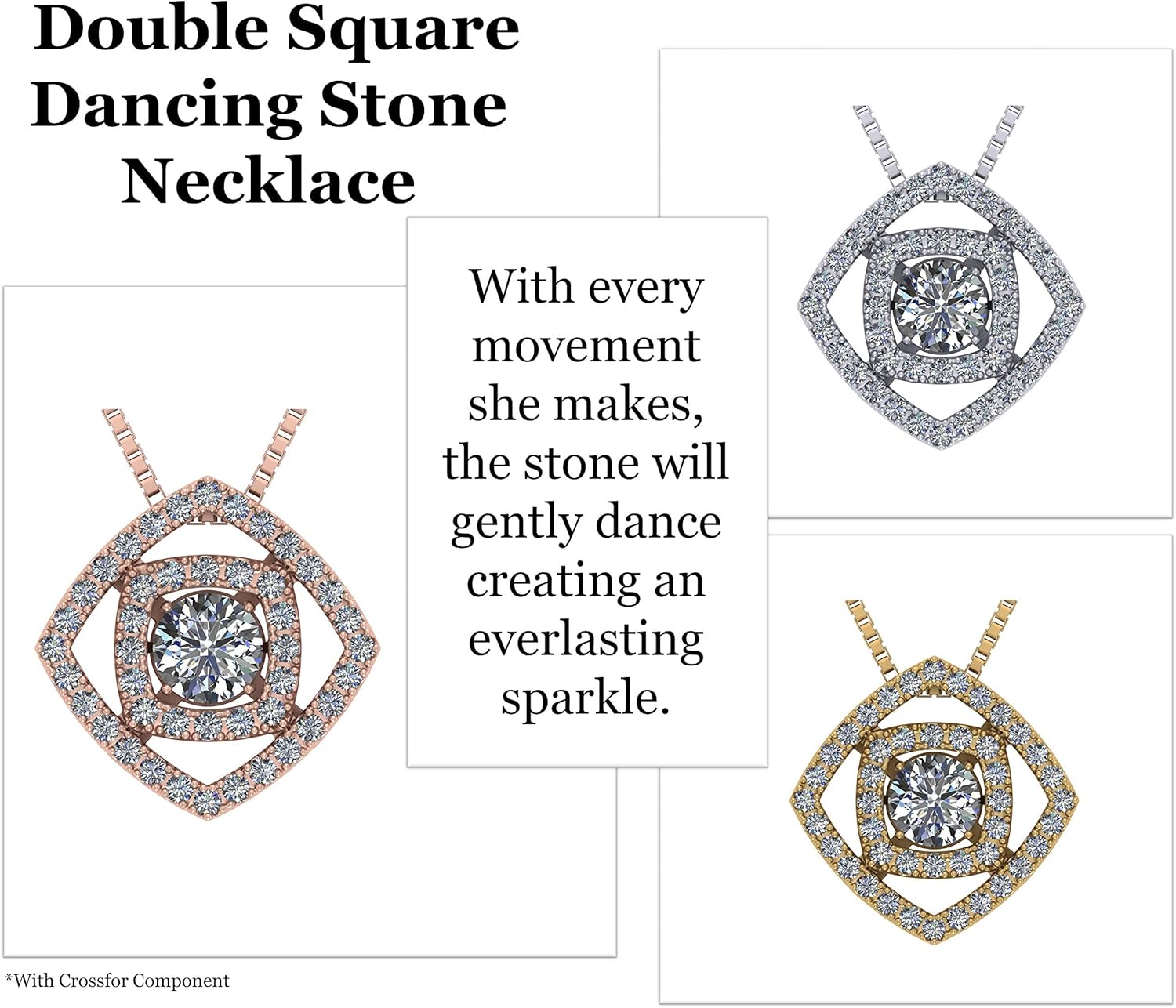 Central Diamond Center Double Square Dancing Gemstone Necklace for Women in 925 Sterling Silver w/Pure Brilliance Zirconia - Image 4