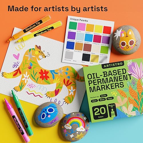 Miniatura 6 de ARTISTRO 20 marcadores de pintura permanente a base de aceite, marcadores de punta media para neumáticos, madera, roca, tela, vidrio, cerámica,