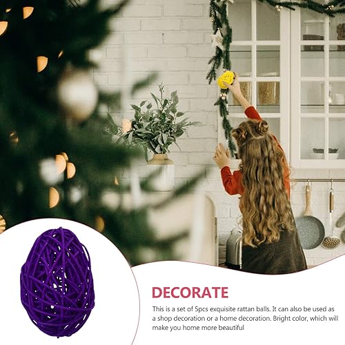 Miniatura 8 de SEWACC 5 bolas de mimbre de ratán bolas decorativas para cuenco centro de mesa forma de huevo de Pascua bola de ratán decorativa orbes de rama