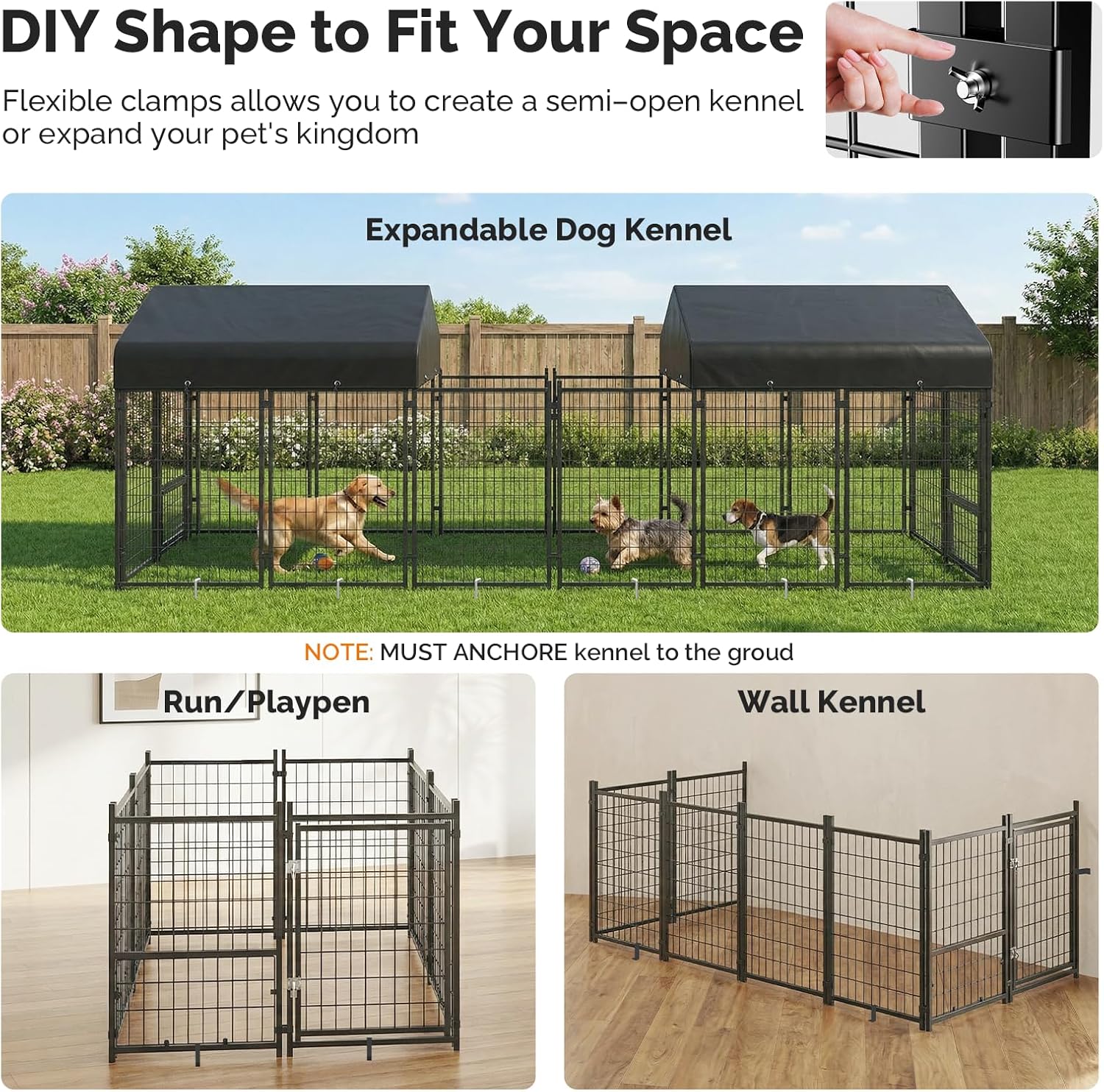 Sino Luban 4x4x4.6FT Dog Kennel Outdoor, Dog Run Enclosure Outside Dog Kennel with Roof, Heavy Duty Outdoor Kennel Pen with Removable Small Door & Secure Lock for Medium/Small Dogs