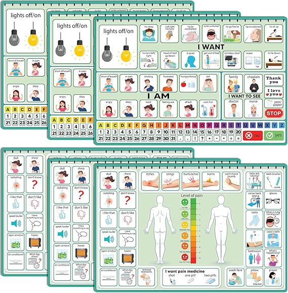 6 Pcs Communication Board for Nonverbal Adults Aphasia Communication Board Colorful Picture