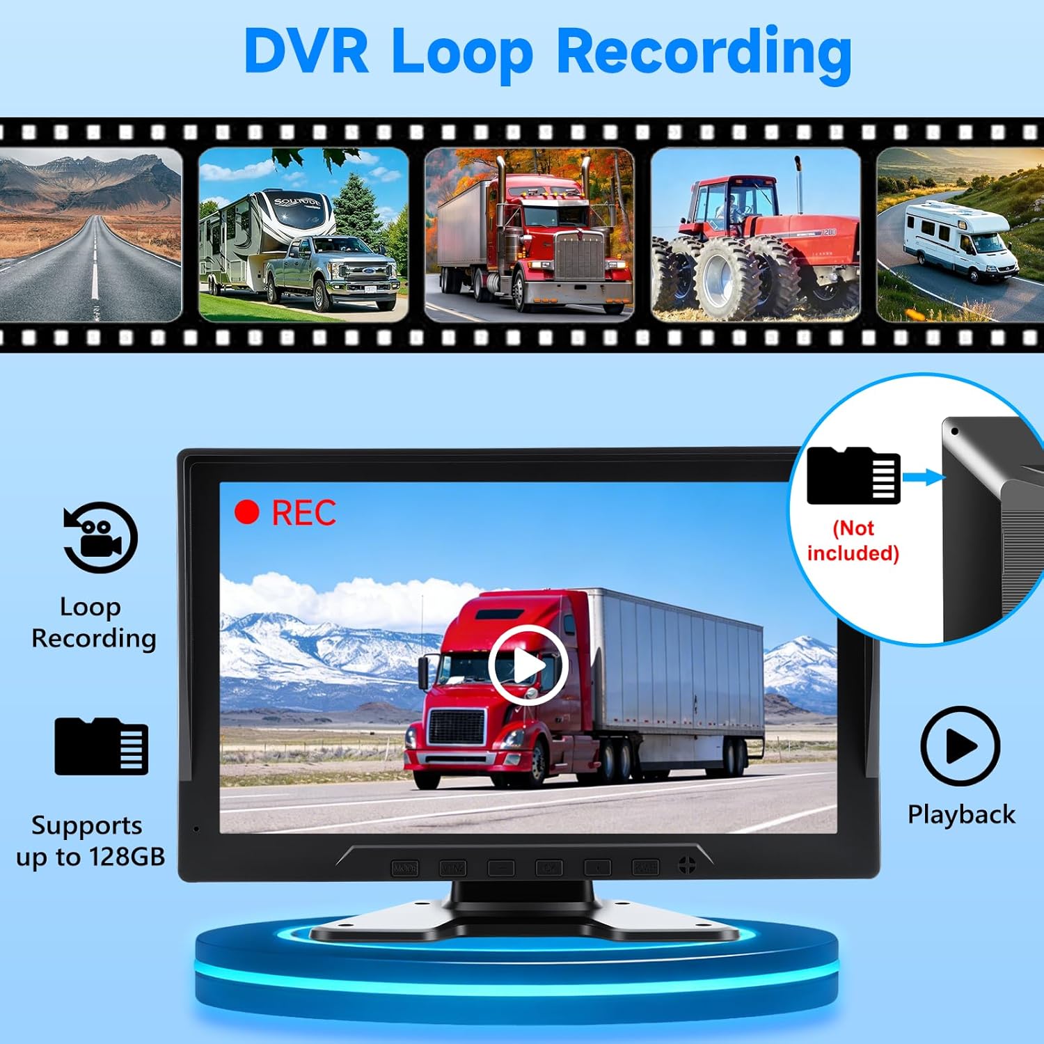4 Wired Backup Camera System for Truck/RV/Trailer, 10" HD1080P 4 Split DVR Recording IPS Monitor, Vibration-Proof Parking Line IP69K Waterproof Night Vision 4 Front Side Rear Cameras for Tractor/Bus