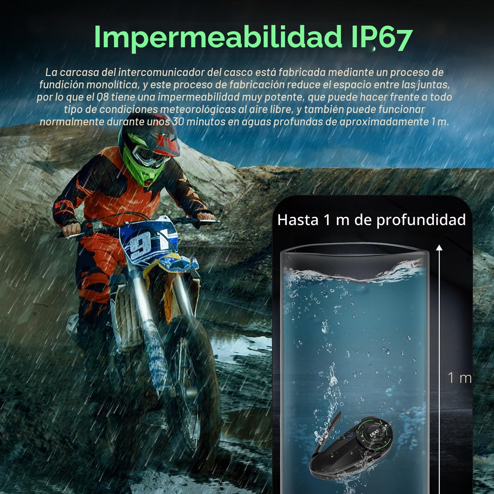 SolaMr Q8 BT5.1 Motocicleta Casco Auricular Sistema de Comunicación para hasta 6 Motos con 1000m de Alcance con Música Compartida, Soporta SafeRiding App, Radio FM, Reproductor MP3 (2 Pack)