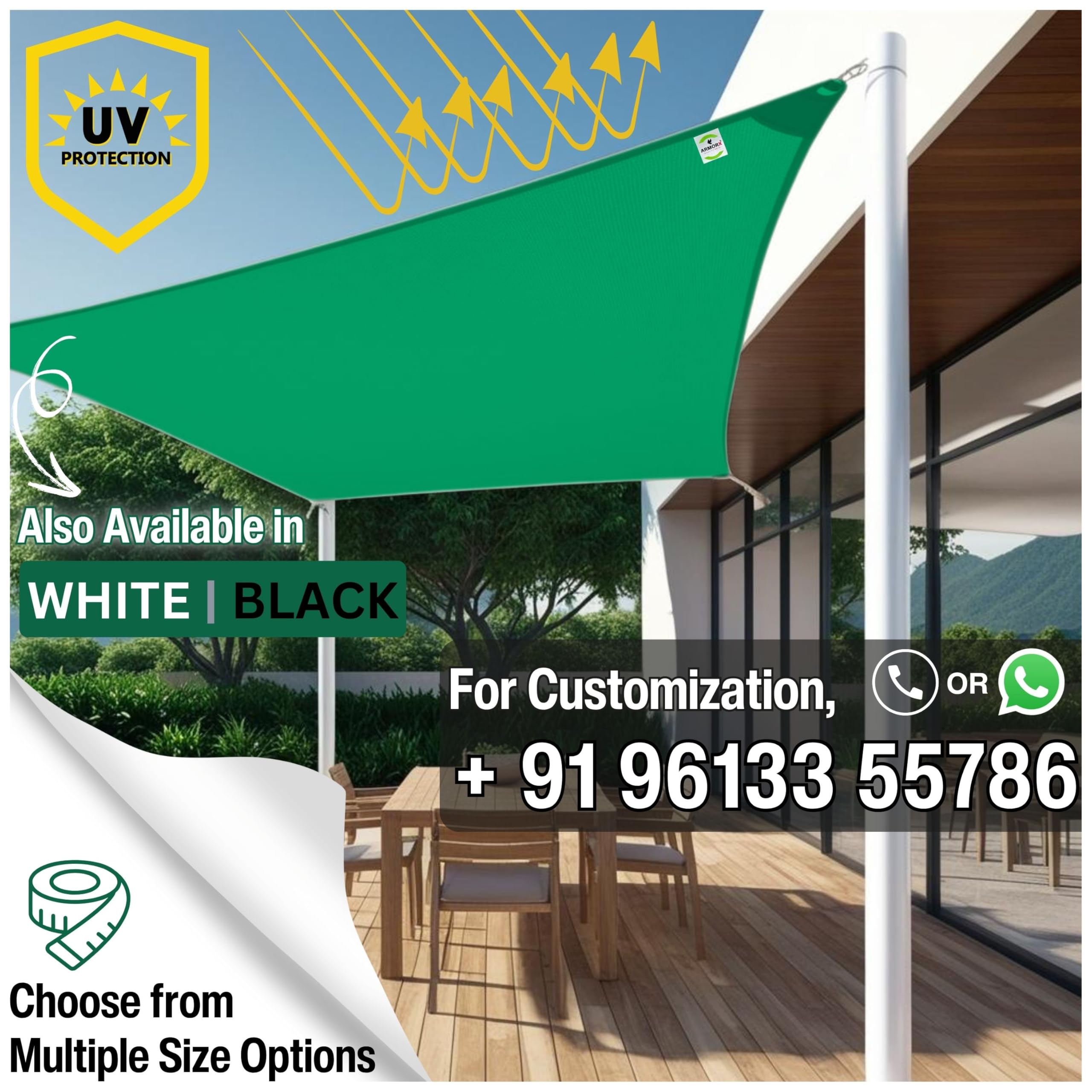 ARMORX Shade Net/Shade Cover for Garden, Greenhouse, Privacy Fencing - UV Stabilized 75% Sun Block with Eyelets Attached for Easy Installation - Green - 10ftx10ft 3