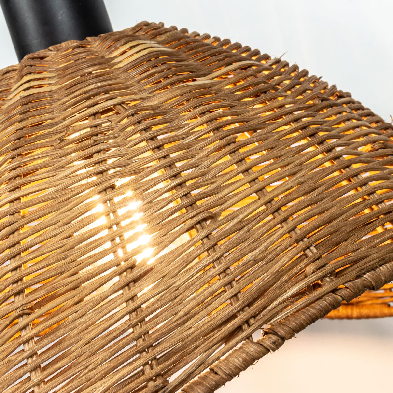 Paralume rustico in rattan con paralume intrecciato a mano per lampada a sospensione, rotondo, E27, design boho, colori naturali (1, verde scuro/marrone)