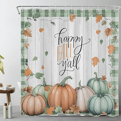 Miniatura 31 de HVEST Cortina de ducha de Halloween, linterna de calabaza y gnomo, cortina de ducha de baño, cortina de ducha de murciélago y araña, decorativa