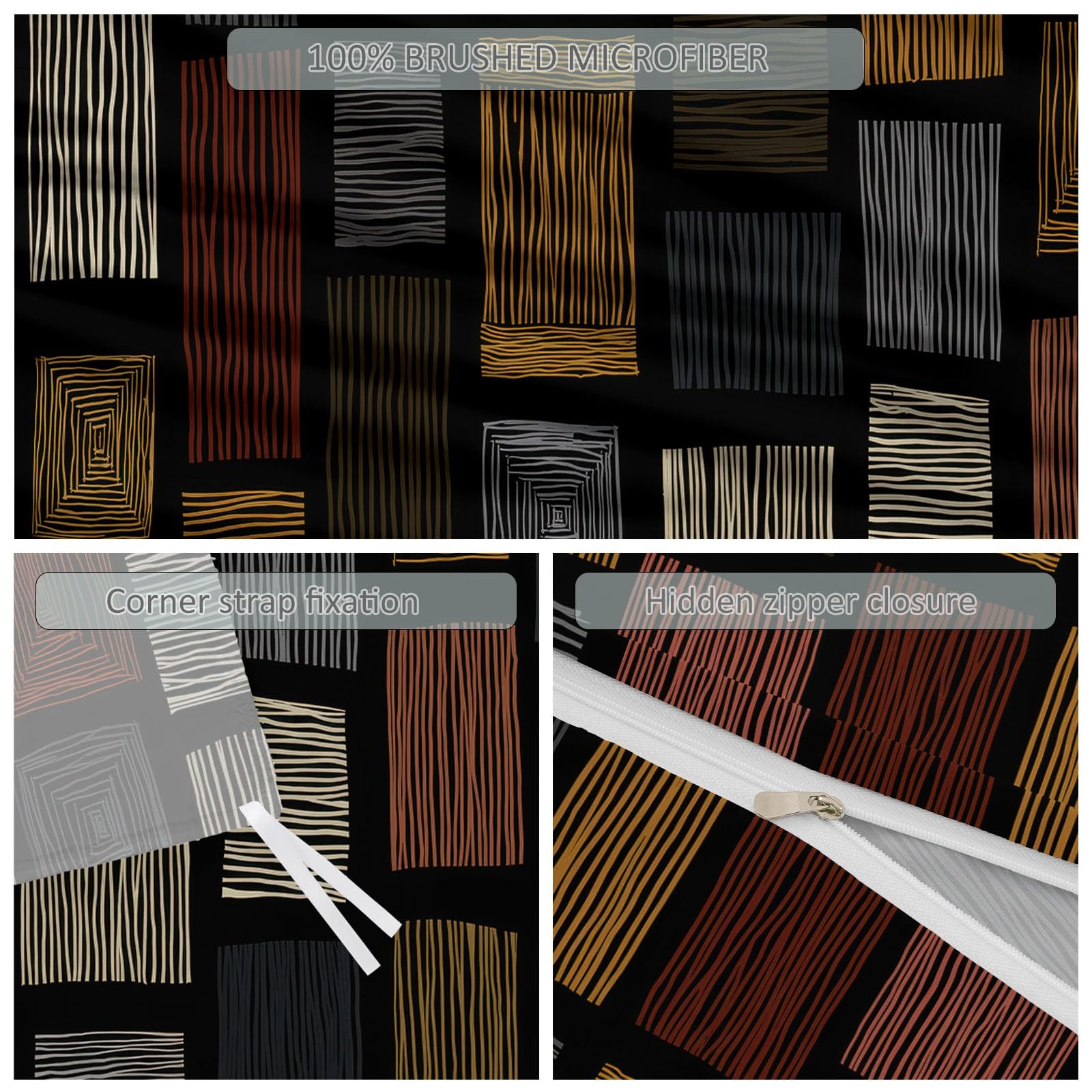 Set copripiumino bohémien, multicolore in microfibra, 200 x 200 cm, reversibile, a righe astratte, con 2 federe, morbido, per bambini e adulti