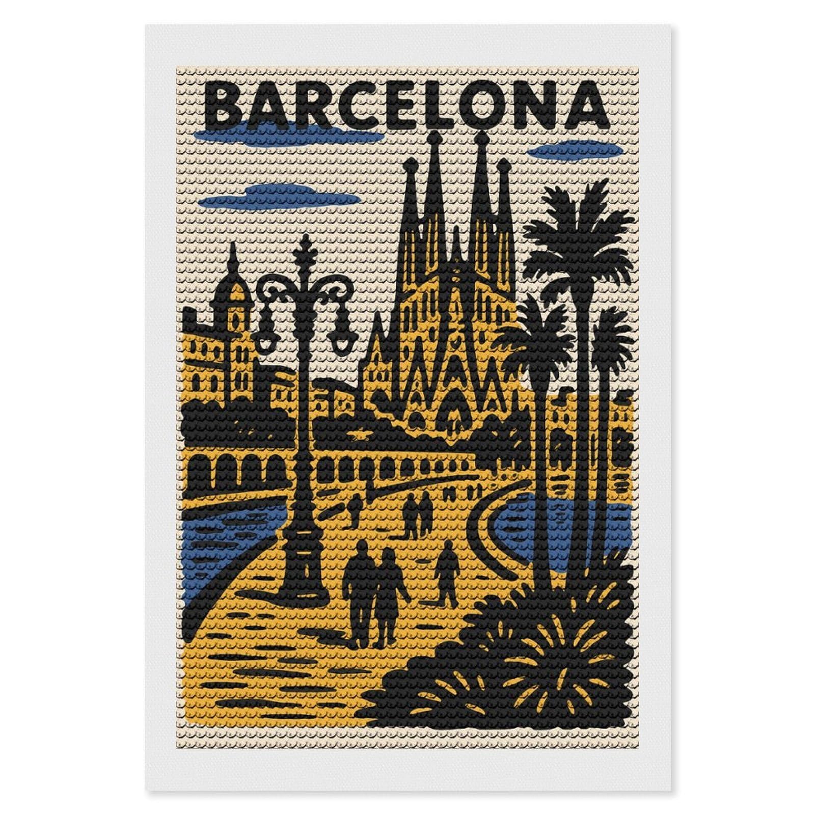 Junmoney Barcelona Travel (4) Diamond Painting Canvas Set 8"x12", for Women, Pleasing Wall Art Project, Aesthetic Room Decor, Gift Idea
