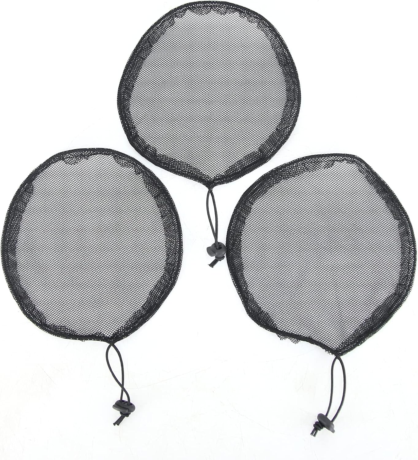 BTWTRY 3Pcs Black Weaving Ponytail Net Base Cap with Elastic Drawstring Ponytail Net Stretchy Base for Making Afro Puff Ponytail Wigs for Women (Round)