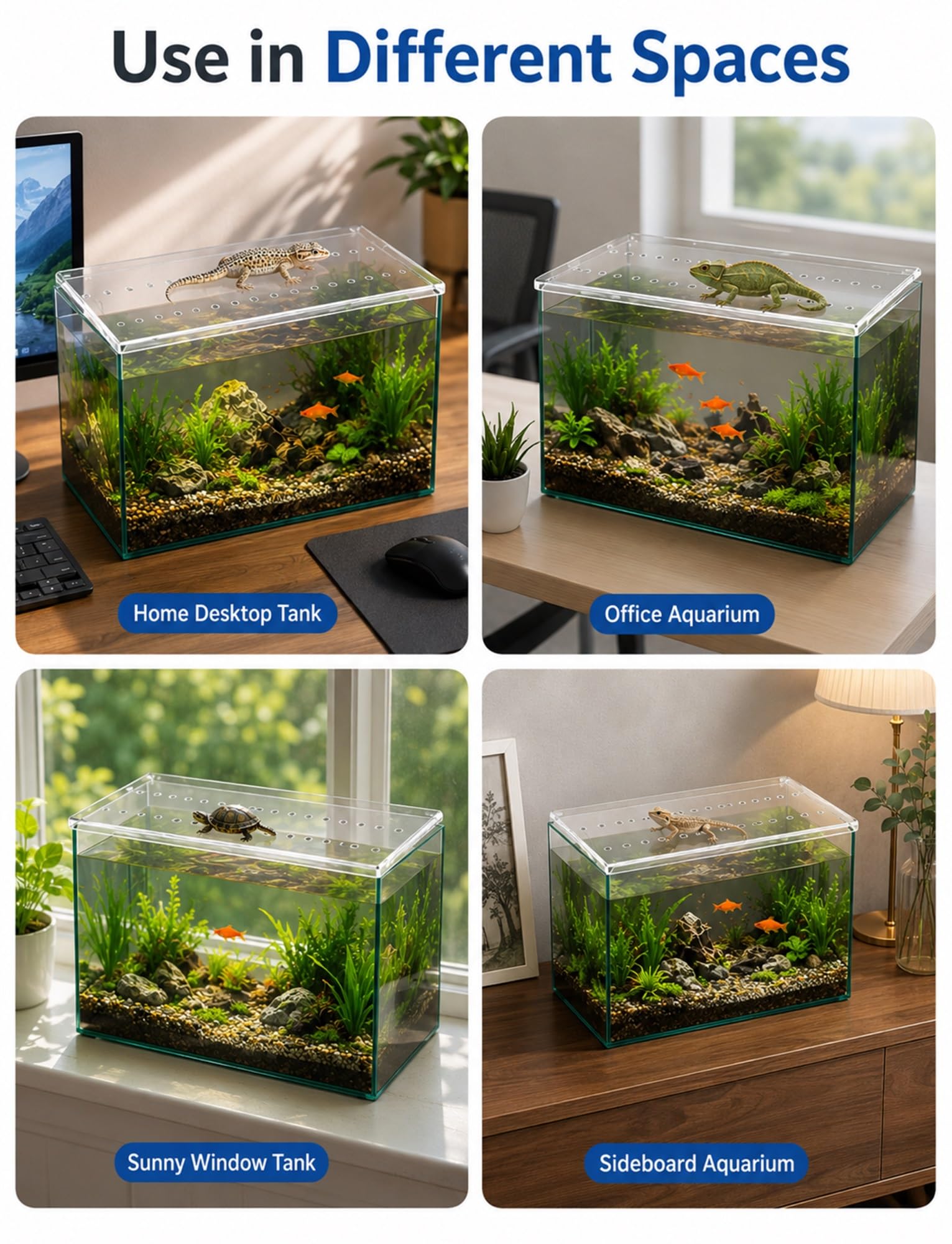 Couvercle d'aquarium en Acrylique, Couvercle d'aquarium en Acrylique Transparent, Anti-Saut, résistant aux Chats, Trous d'alimentation coulissants, Plusieurs Tailles(120x50 cm)