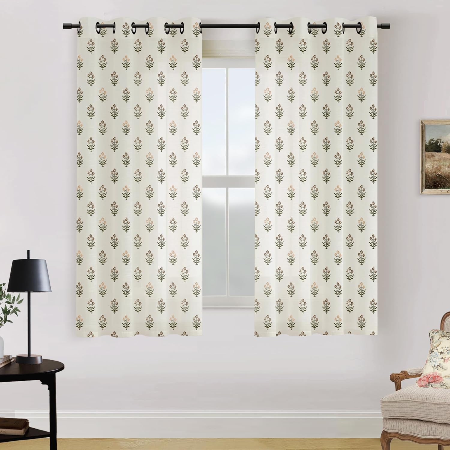 Brown Curtains 63 Inch Length for Living Room,Sheer Antique Cabin Curtains 2 Panels Set 52"W x 63"L (Pack of 2) Brown Green