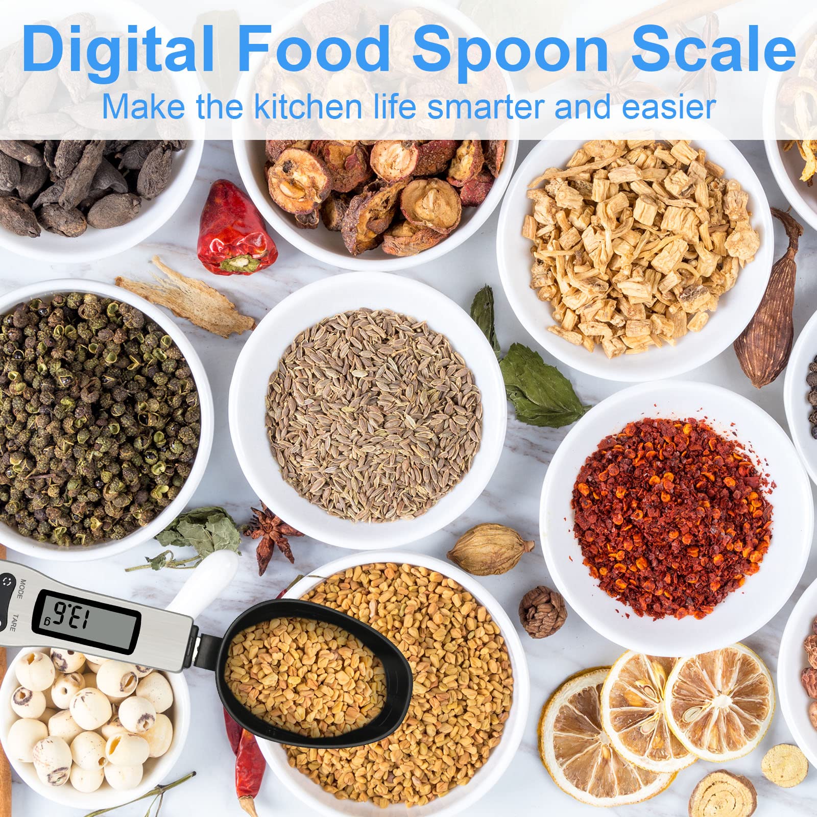 Cuchara medidora digital de cocina, báscula digital multifunción pequeña cuchara digital, peso de 0.00 oz a 17.64 oz, unidad de soporte g/oz/gn/ct (con 2 pilas AAA), pantalla LCD 3