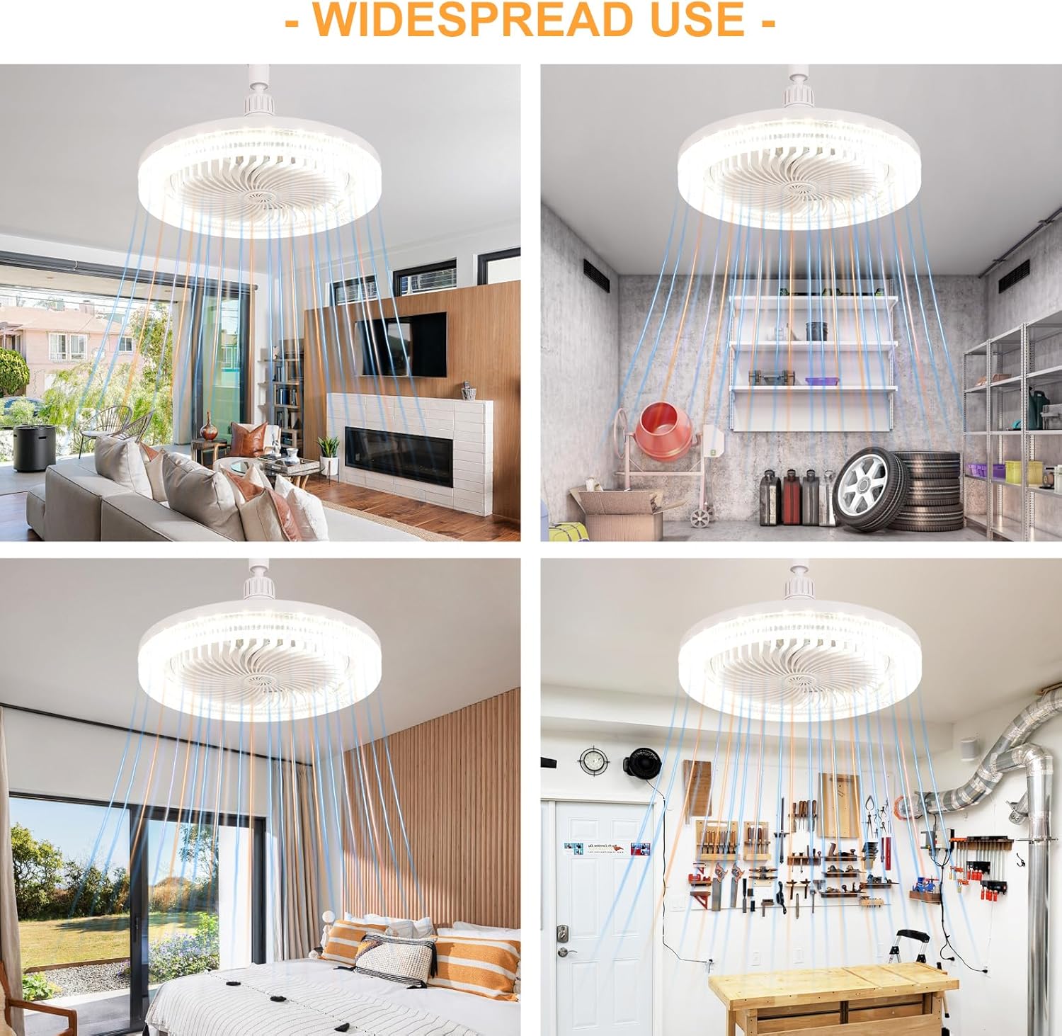 Multifunctional Ceiling Fan with Light & Remote Control, E26 Socket, Dimmable LED Bulb, Silent Operation, Ideal for Bedroom, Kitchen, Garage, Bathroom - White