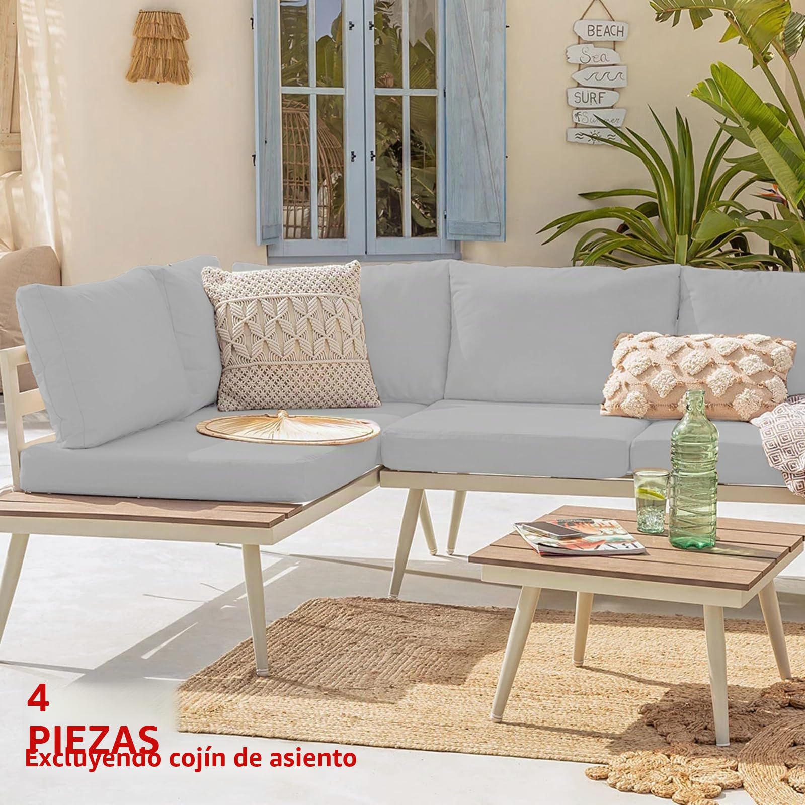 4 fundas de repuesto para cojines de asiento de jardín de 60 x 60 x 10 cm, impermeables, minimalistas, con cierre de cremallera, solo funda (gris)