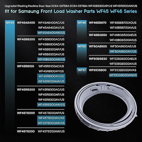 Miniatura 2 de WF45T6000AWA5 WF45R6100AWUS WF45R6100ACUS WF45T6000AVA5 Sello de puerta para Samsung DC64-03788A Arandela Diafragma Arranque Sam-DC64-03788A X 006