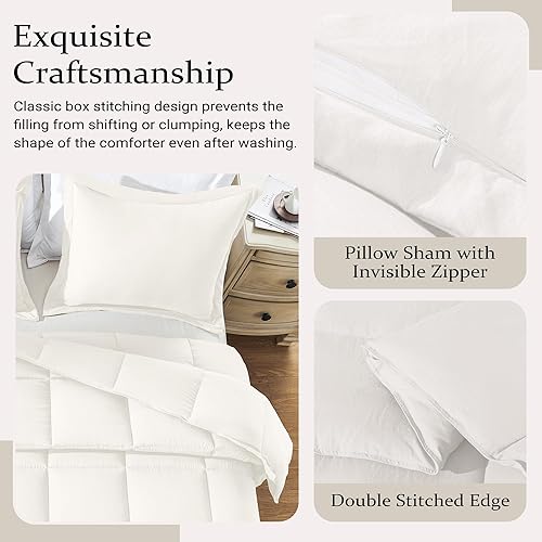 Miniatura 5 de Juego de edredón blanco marfil, tamaño individualindividual XL (66 x 92 pulgadas), 2 piezas para todas las estaciones, juego de edredón individual
