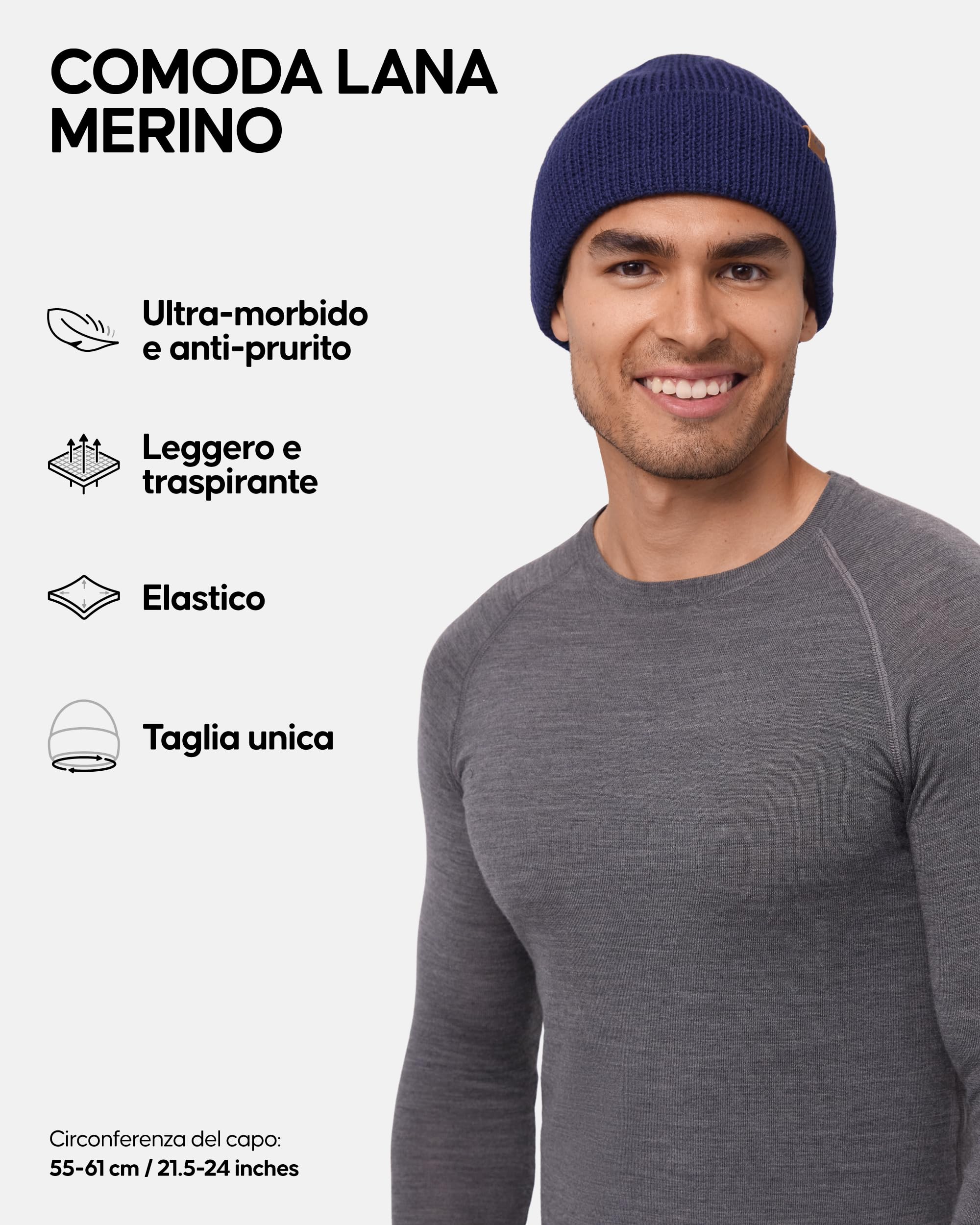 DANISH ENDURANCE Cappello Lana Merino, Berretto Uomo Donna Invernale, Beanie in Maglia Termica