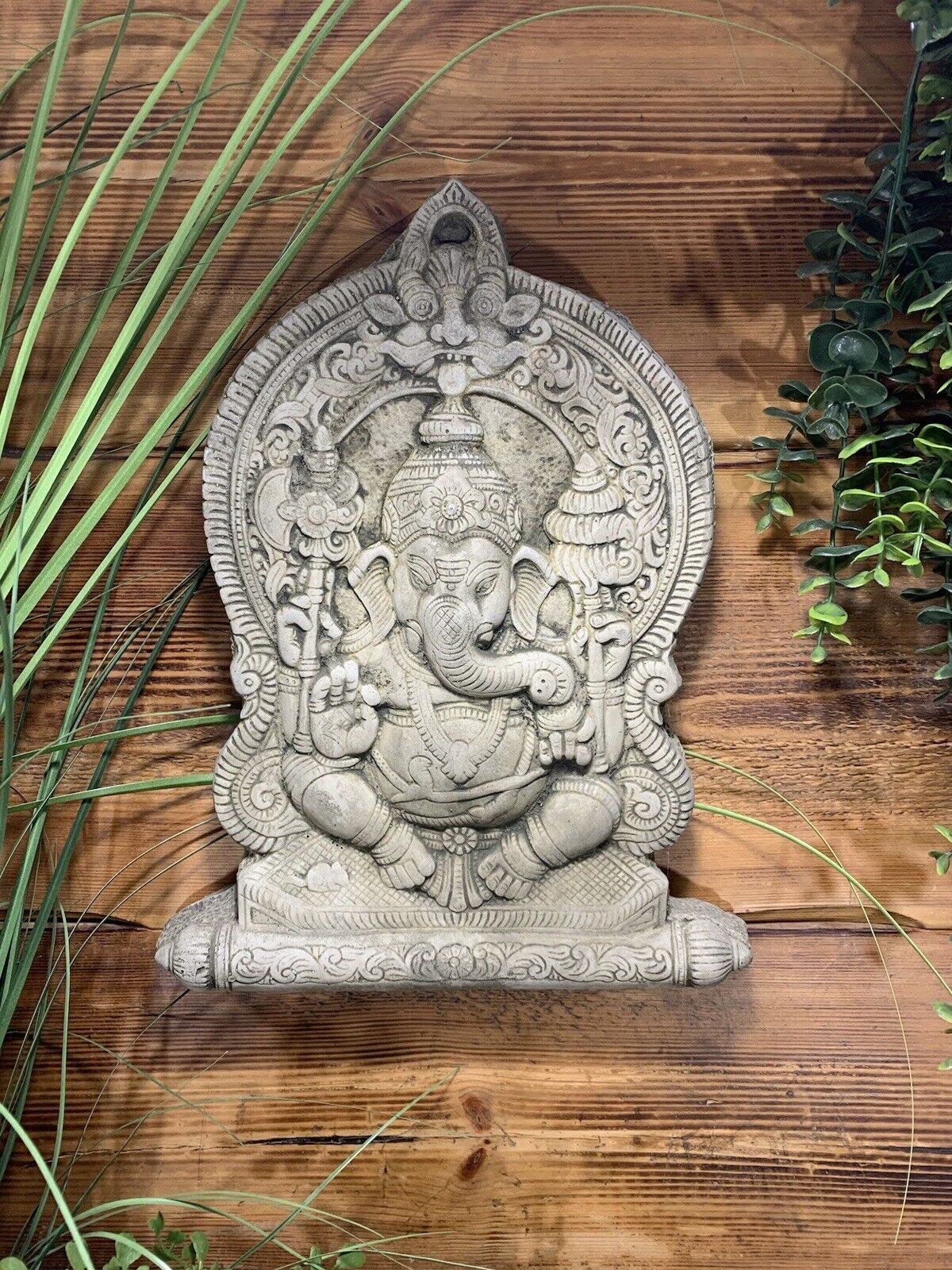 RAINBEAM Stone Garden Large Ganesh Ganesha Buddha Wall Plaque Natural Ornament