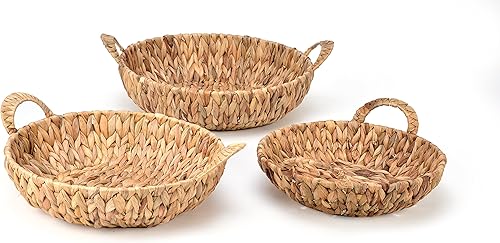 Miniatura 2 de Trademark Innovations Juego de 3 cestas redondas de jacinto con asas