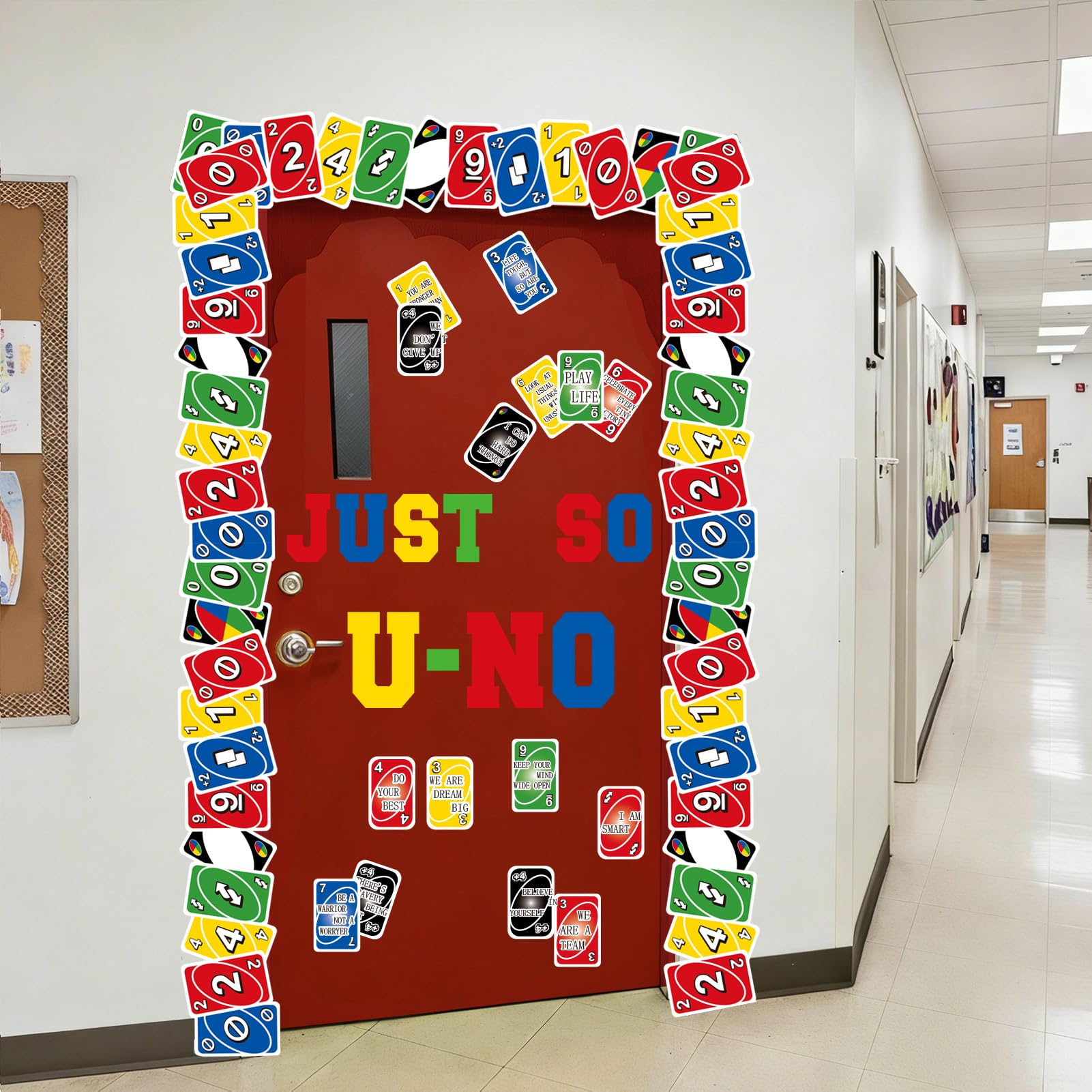 UNO Jeu de cartes positif, décoration de tableau d'affichage positif, bordures de jeu de motivation, décoration de salle de classe, bibliothèque, fenêtre, mur, porte, pour enseignant d'école