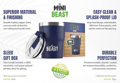 Miniatura 7 de Vaso de acero inoxidable BEAST con aislamiento al vacío de doble pared, para café o bebida fría, termo de viaje, 10 onzas (azul rey)