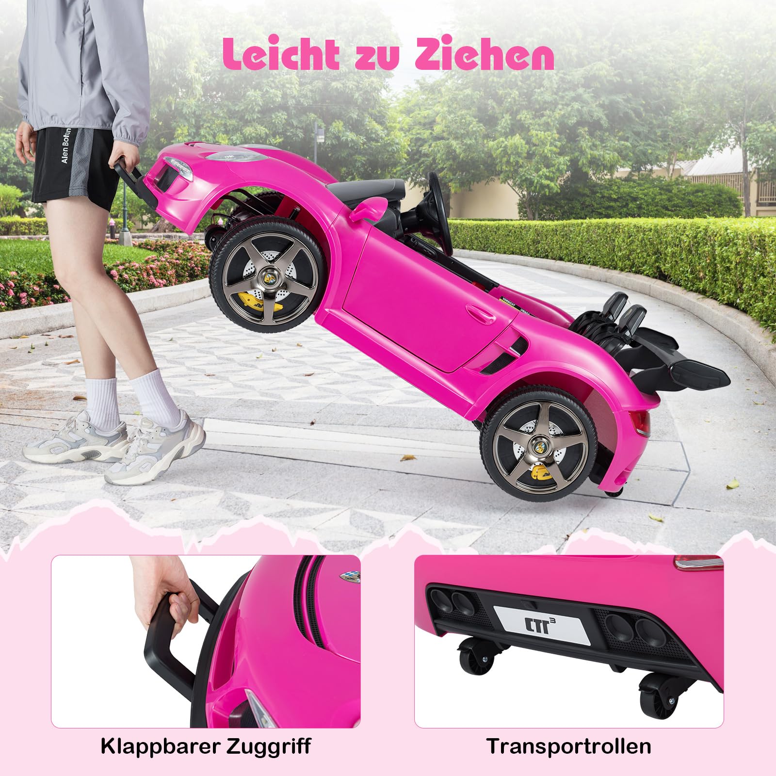 COSTWAY Kinder Elektroauto, 24V Kinderauto Elektrisch mit 2,4G Fernbedienung, Kinderfahrzeug mit LED-Lichter, Hupe, Musik & Bluetooth, Elektrofahrzeug für Kinder ab 3 Jahren (Rosa)