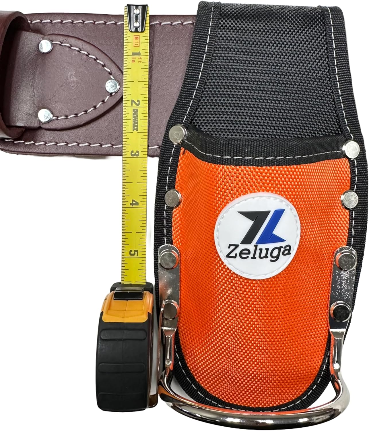 Zeluga ZL231 Utility Plier Holster and Rust-Resistant Steel Loop Hammer Holder, Fits 3in Tool Belts, Nylon Tool Holder Orange/Black