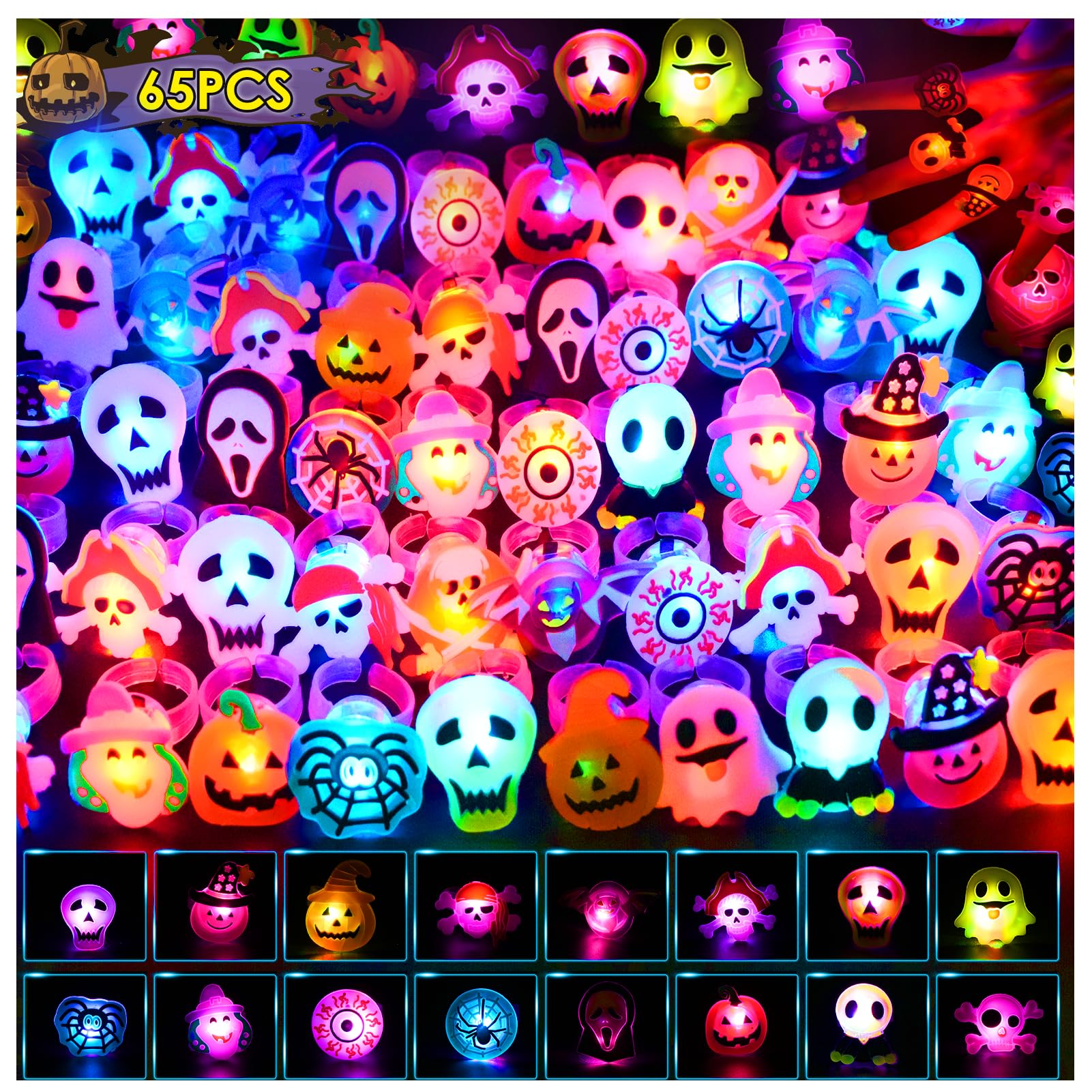 Halloween Glow Rings - 65PCS Party Favors -1