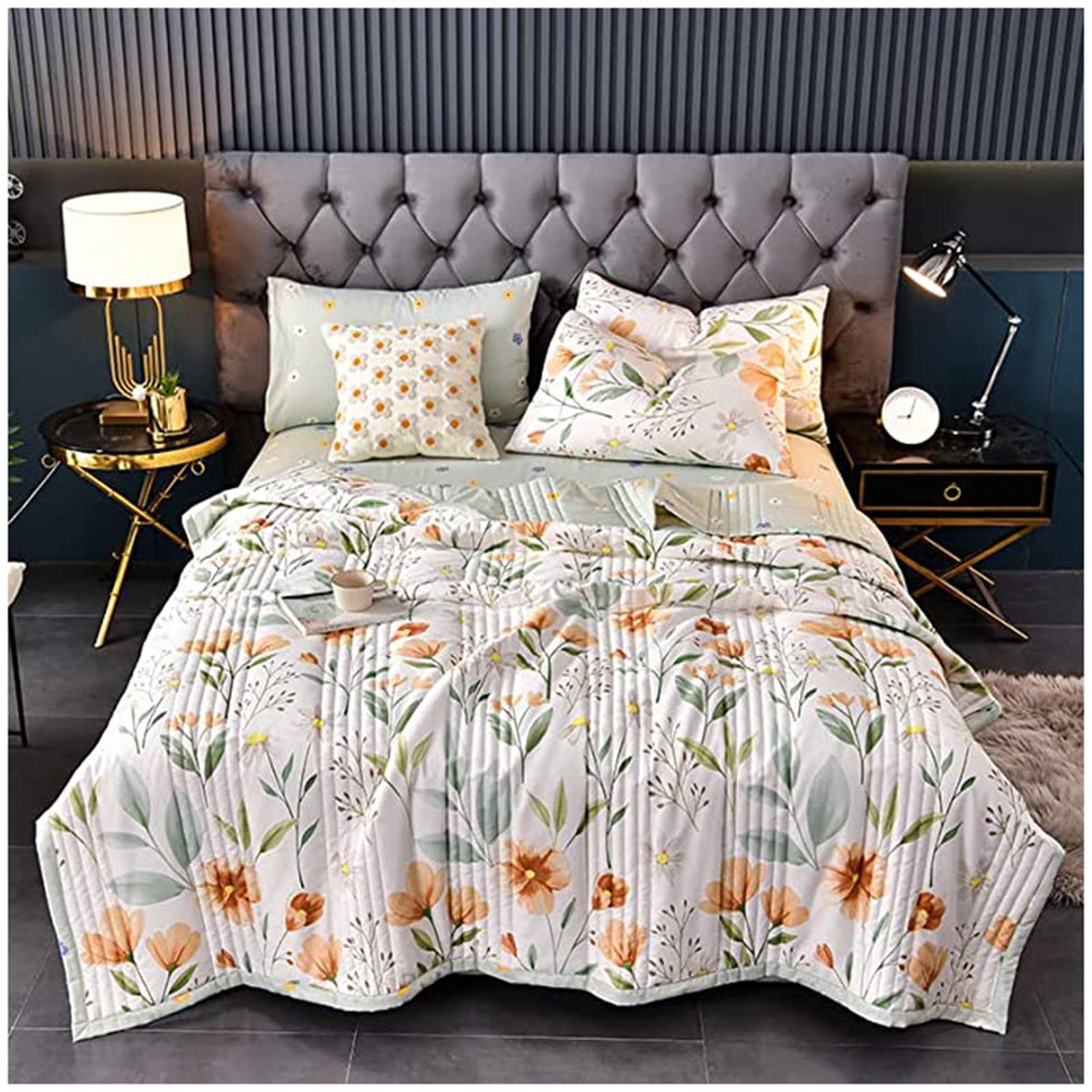 Couette été légère 100% coton lavé couverture édredon lit double TOULIVER