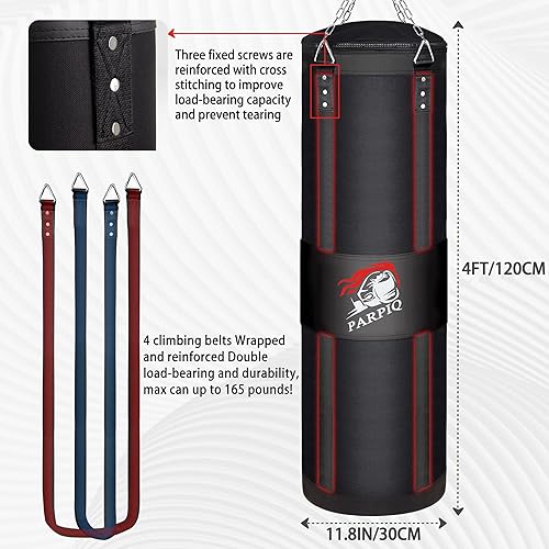 Miniatura 3 de 4FT Hanging Punching Bag for Adults, Unfilled Canvas Heavy Boxing Bag Set with 12oz Boxing Gloves Hand Wraps, Jump Rope, Reflex Ball for MMA
