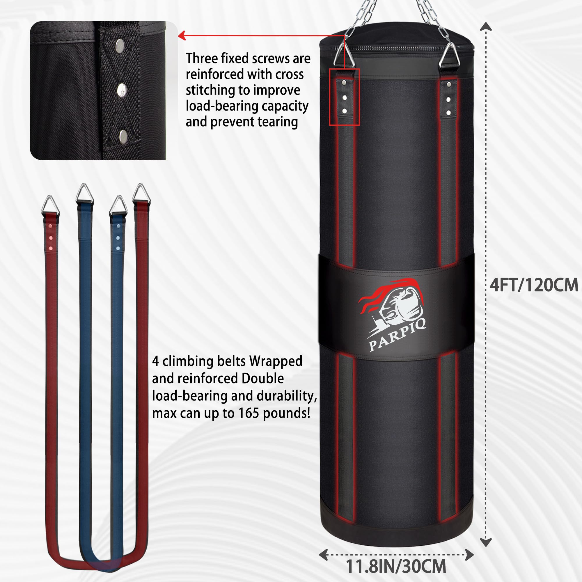 120cm Boxsack zum Aufhängen aus Segeltuch für Oxford | Inkl. Boxhandschuhe, Boxbandagen, Springseil & Reaktionsball | Ideal für MMA, Kickboxen und Muay Thai