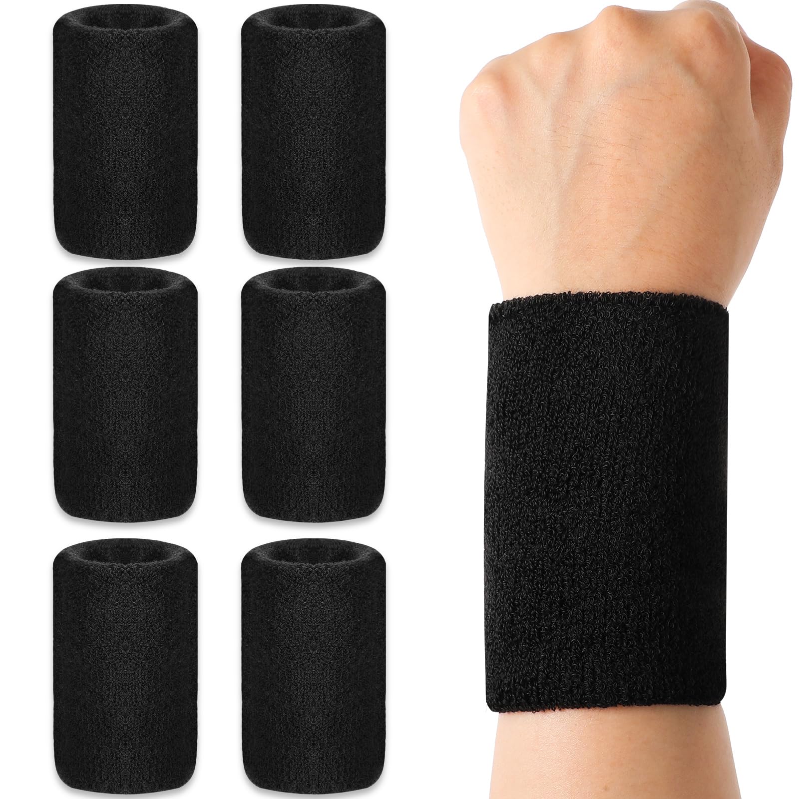 YUXIANLB6 Pcs Sport Wrist Sweatbands for Men Women, Black Cotton Wirstbands Wrist Bands for Sweat, Competitions Absorbent Sweatbands for Tennis, Basketball, Running, Gymand Working Out