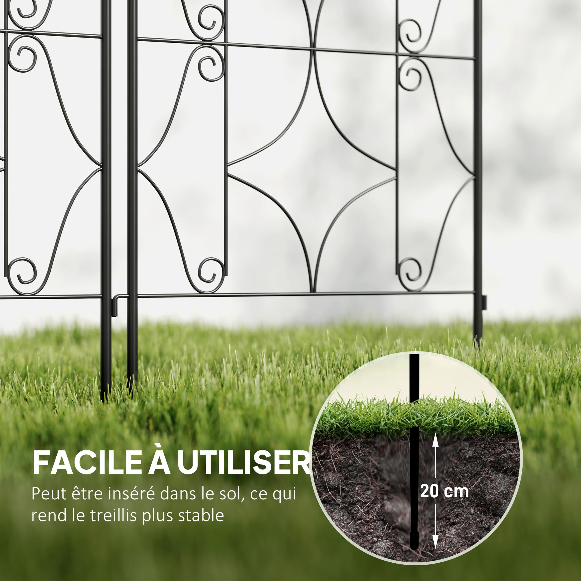 Outsunny Support pour Plantes Grimpantes Lot de 2 Métal 50 x 150 cm Noir | Motif Irrégulier, Treillis de Jardin, pour Légumes, Vignes, Fleurs, Extérieur