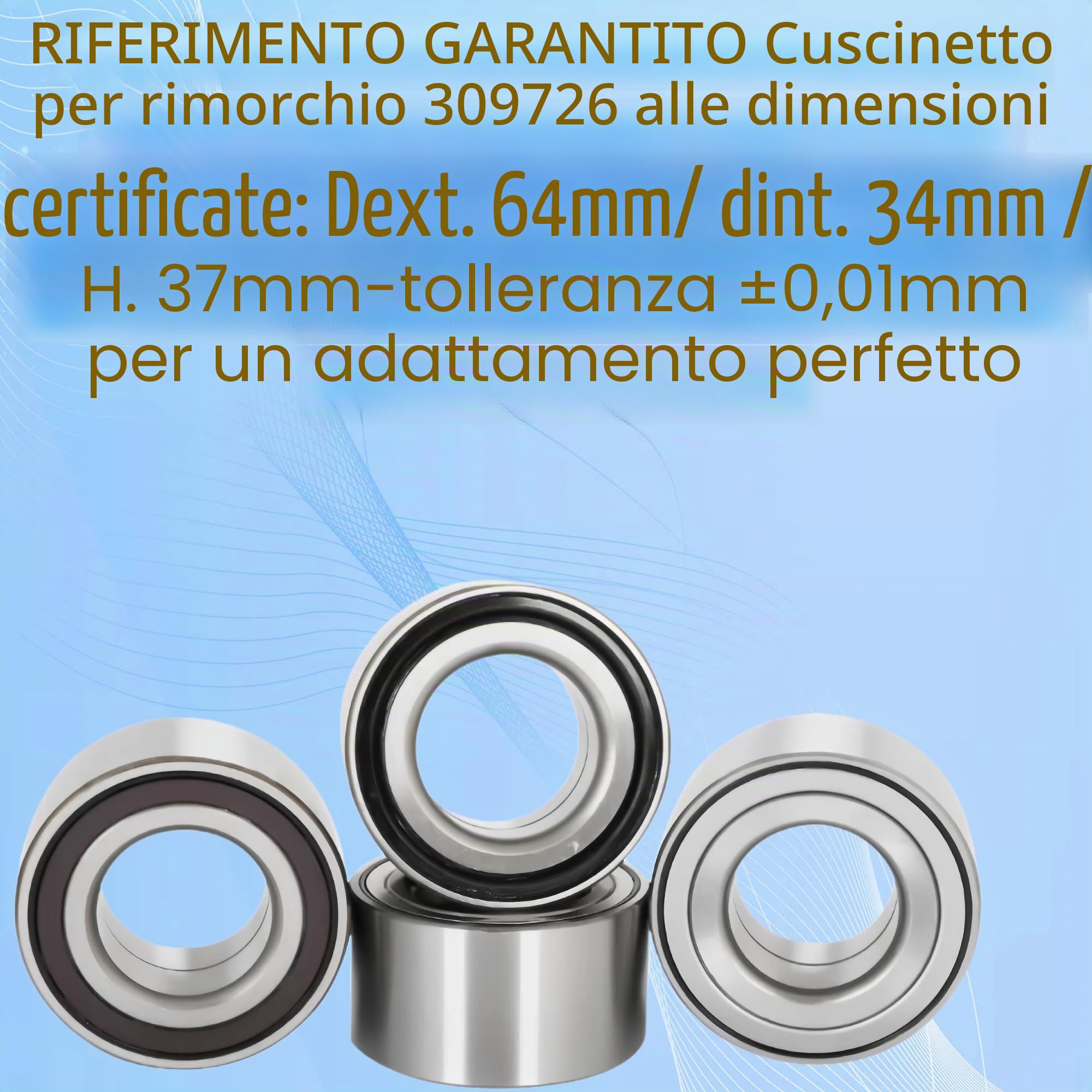 Cuscinetto ruota Premium 309726 - Ø64 x 34 x 37 mm compatibile Ifor Williams P6 / ALKO 605124 / Knott 45887.10 (1 pezzo)